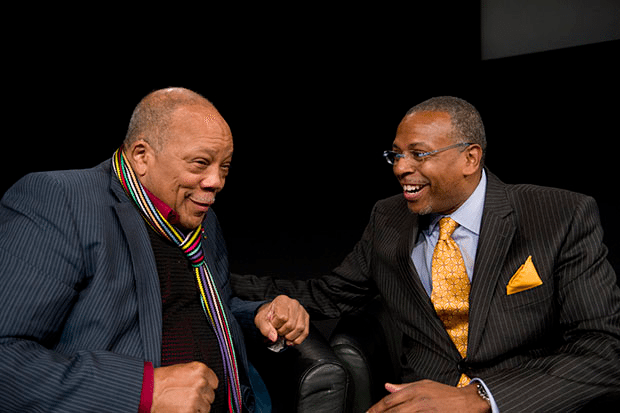 Quincy Jones and Hank Williams share a moment at Platform Summit 2013 at MIT Media Lab in Cambridge, Ma. Photo: Liz Linder